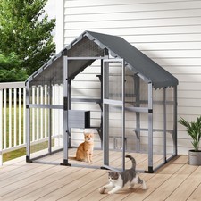 Large Catio Outdoor Cat Enclosure, Weatherproof Condo, Platform, Gray