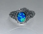 Sterling Silver Blue Lab Opal Beautiful Ring New .925 Flower Band Sizes 7-9