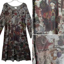 INOAH Women's L Gray Long Sleeve Dress Pockets Graffiti Art to Wear Print