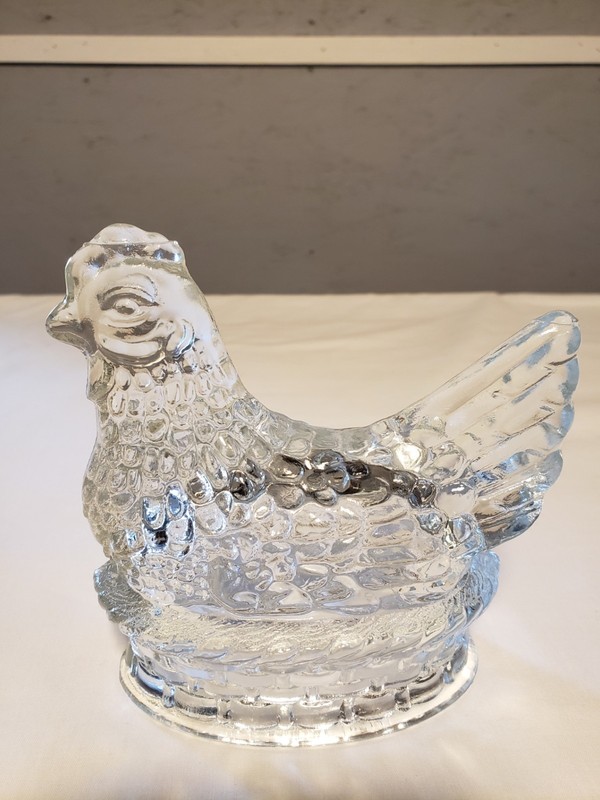 J.H. Millstein Co. Jeannette Clear Glass Chicken Hen on a Nest Candy Container