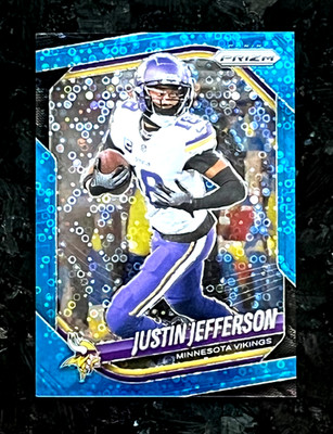 2025 Panini Prizm Justin Jefferson Blue No Huddle Disco10/125 Vikings #81