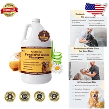 Gallon Dog Shampoo 128oz Oatmeal Hypoallergenic Aloe Manuka Honey Soothes Itc...