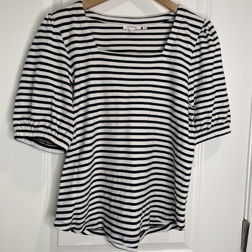 Top Chico’s Mujer Manga Abullonada Rayas Azul Marino-Blanco Cuello Cuadrado Talla 1