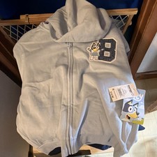 Bluey Full Zip Hoodie Light Blue Graphic Print Unisex Kids size large 10/12.