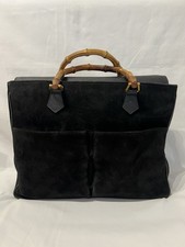Vintage Gucci Bamboo Suede Black Handbag Made In Italy Big Size