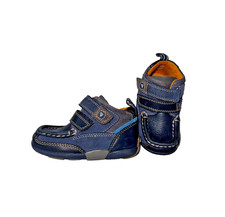 Clarks 4.5E First Shoe Vintage Navy Blue Leather Moccasin Mid Boot With Strap