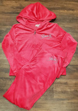 Juicy Couture Tracksuit Set Women's Large Vixen Pink Velour Bling Rhinestone