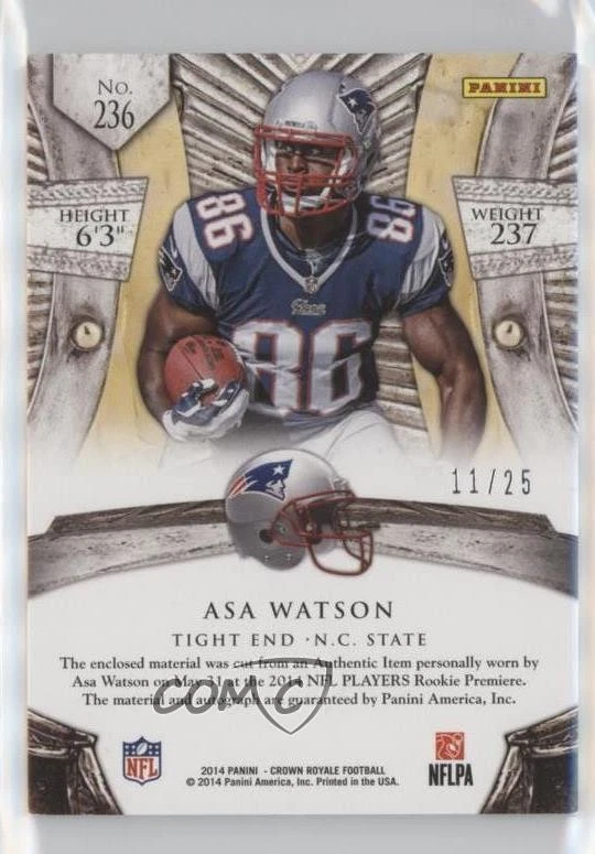 2014 Panini Crown Royale Silhouettes RPS Purple /25 Asa Watson Rookie Auto RC - Image 2 of 2