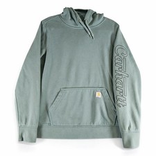 Carhartt Rain Defender Hoodie Womens M 8-10 Green Sleeve Logo Pullover