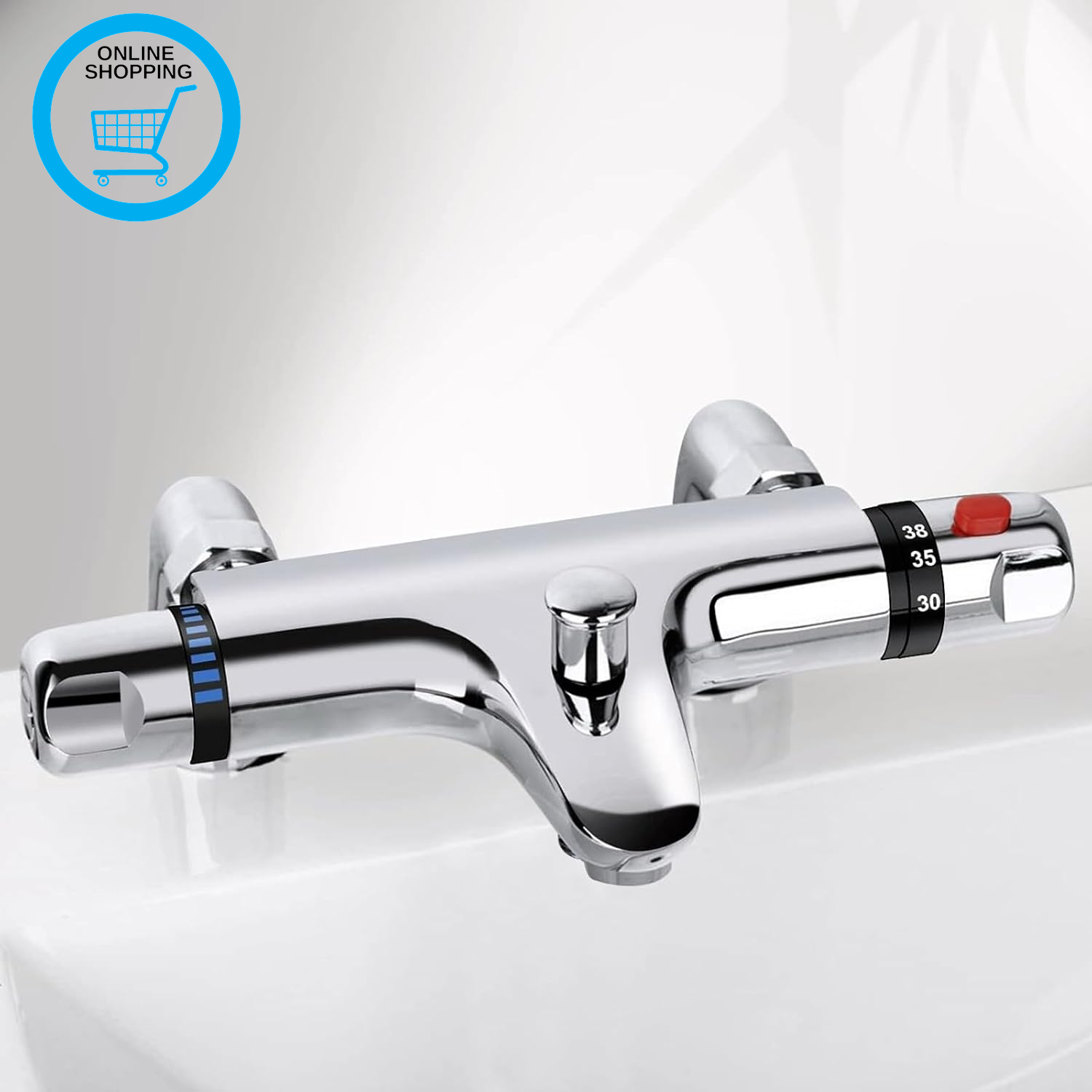 Thermostatic Bath Shower Mixer Tap Deck Mounted Bath Mixer Tap Bar with Bathtub