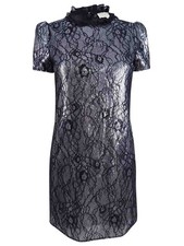 Michael Kors Women's Petite Sequined Lace Shift Dress (PXS, Silver) 191935295279