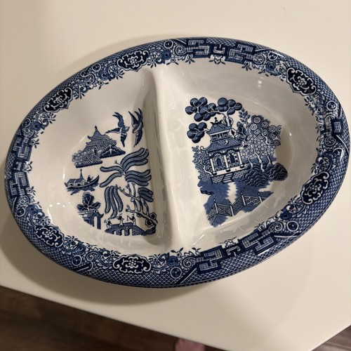 Churchill of England Blue Willow Divided Vegetable Dish