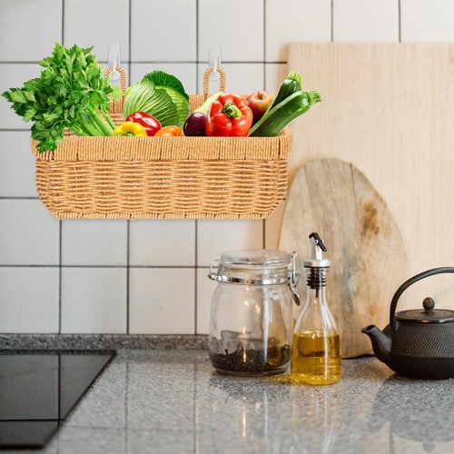 Handwoven Hanging Onion Basket, Wicker Hanging Basket Khaki Pp Wall Storage B... - Zdjęcie 3 z 9