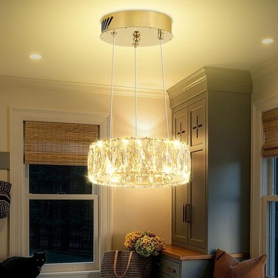 IDEQUY CF8025-22J LED Dimmable Crystal Chandelier 8'' Ring Gold for Kitchen
