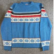 VINTAGE 80s Snowdrift Nordic Sweater Mens Small Blue Fair Isle Snowflake Knit