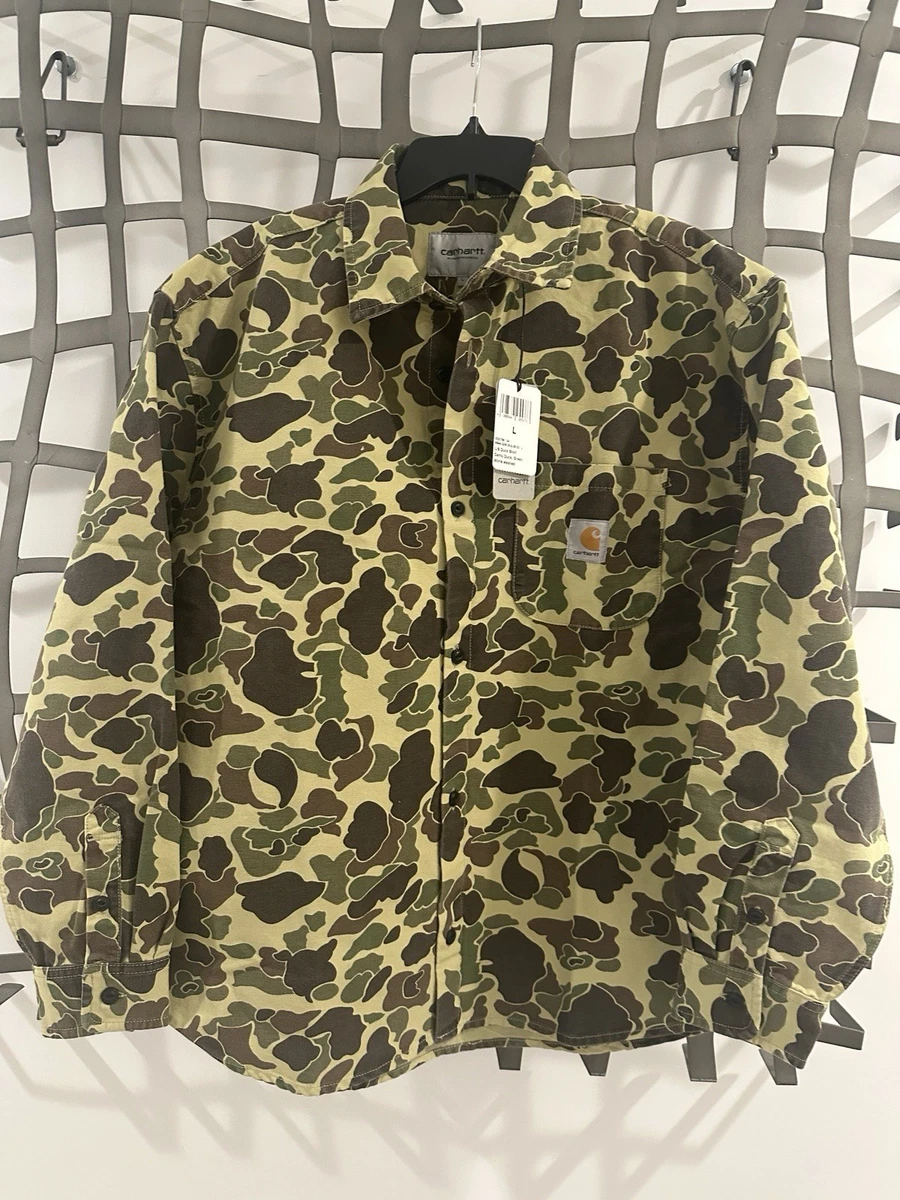 NATO 迷彩服 Lサイズ コットン Carharttワンポイントワッペン New Carhartt WIP Camo ShirtGreen Camo Duck (stone washed) Men's L