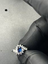 925 STERLING SILVER Blue Topaz White Fire Topaz Gemstone Silver Woman Ring Size6