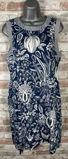 Gretchen Scott Navy Button-Back Dress Hummingbird Heaven Print Sz M