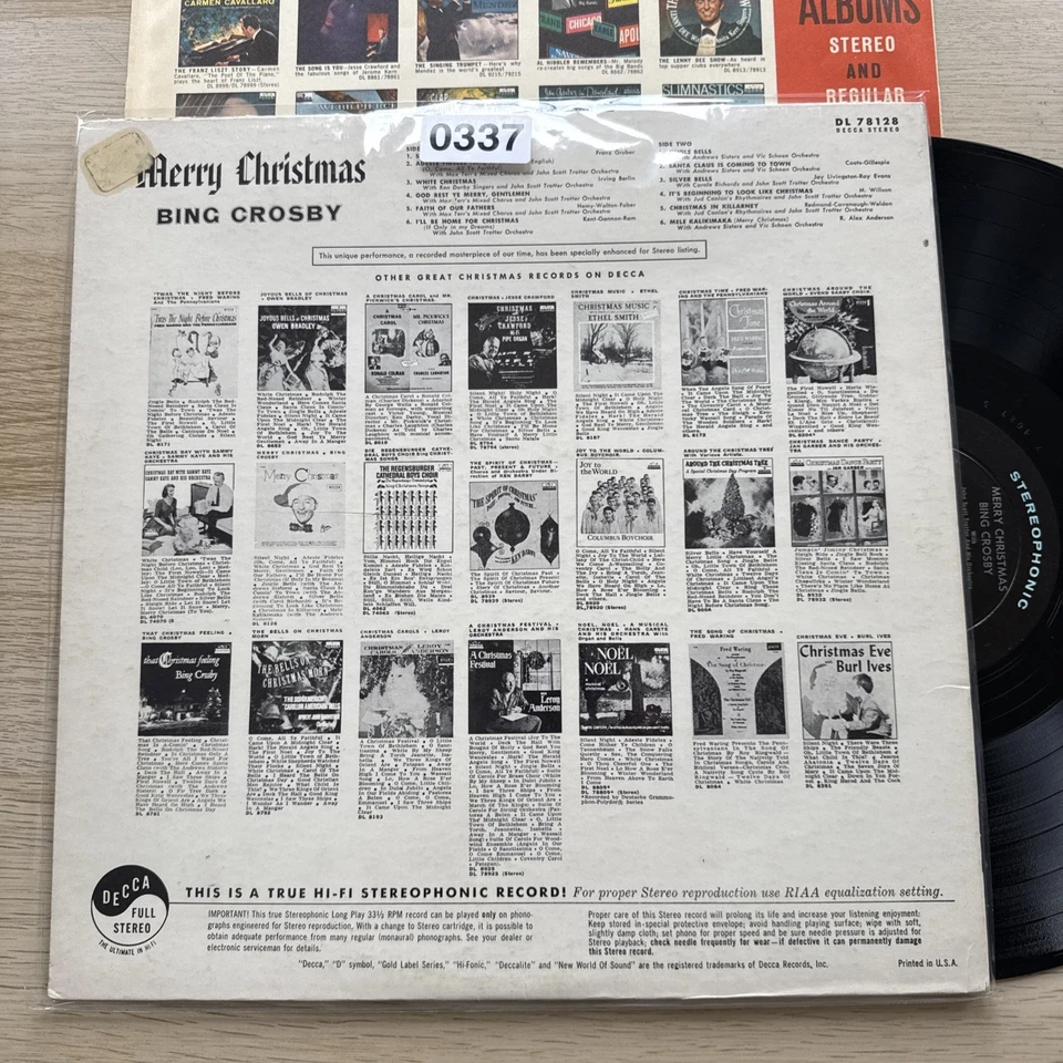 1961 Bing Crosby Merry Christmas 🎄LP Decca US Press Complete W/Original Sleeve! - Image 4 of 4