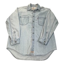 Vintage 90s Levis Red Tab Denim Shirt Mens M Faded Button Down Cotton