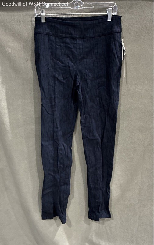 up! Women's Navy Black Tummy Control Slimming Patterned Pull On Pants Sz 8 NWT