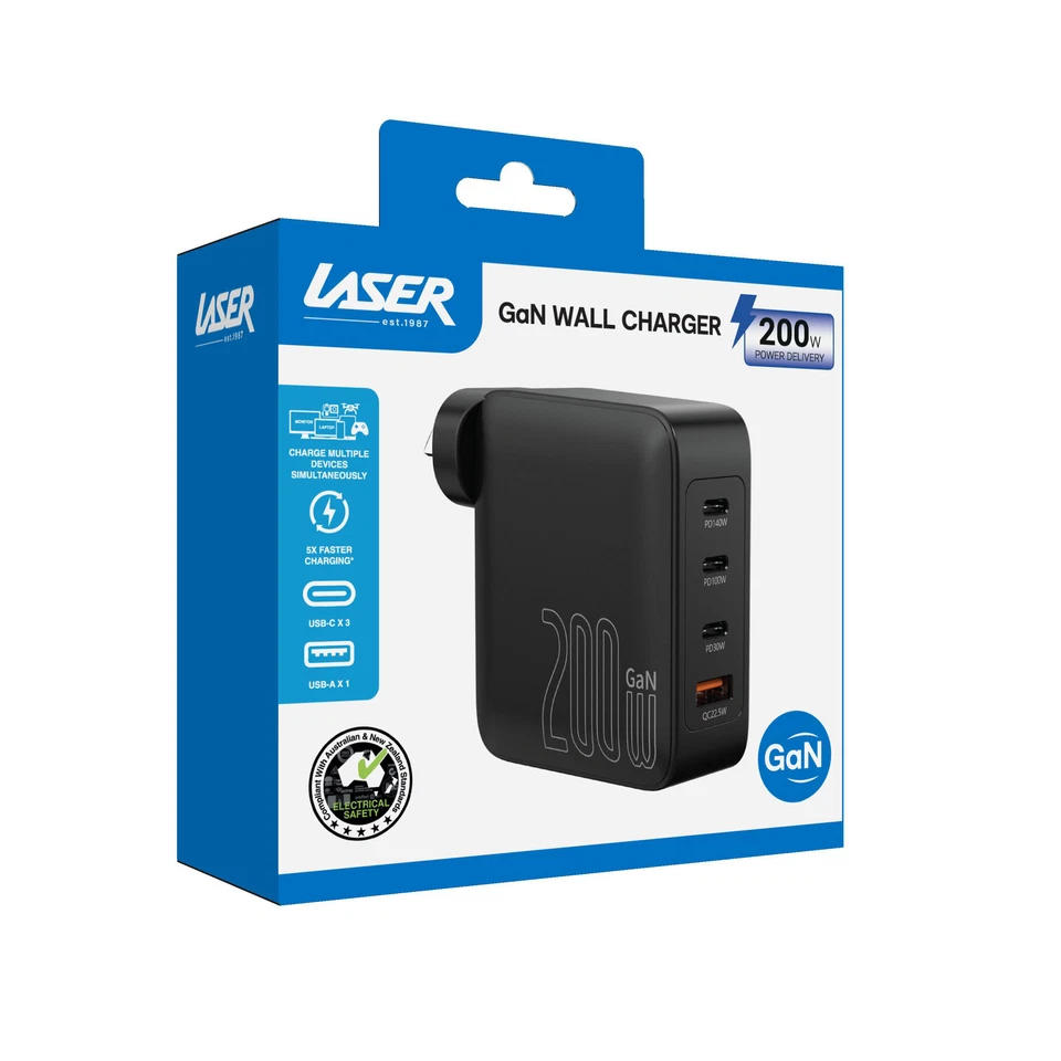Laser 200W GaN PD 3.0 Wall Charger | USB-C & USB-A Fast Charging Adapter - image 3 of 4
