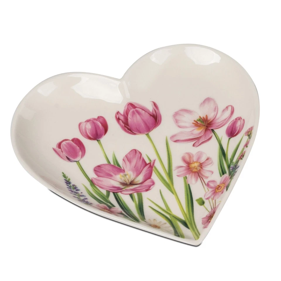 Dekoteller Blumenzeit in Herzform D. 16cm weiß rosa aus Porzellan Formano WA - Bild 1 von 1