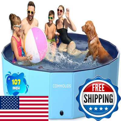 Commouds 107 Inch Foldable Dog Pool Extra Large Collapsible Hard Plastic Dog
