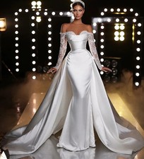 Wedding Dress Detachable Train Off Shoulder Long Sleeves Sweetheart Mermaid