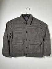 H M Men  s Wool Blend Houndstooth Tweed Jacket Size L Brown Tan Check Button Fron