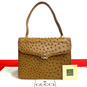 Ancien sac à main Gucci Gg logo cuir autruche marron luxe créateur bag vintage