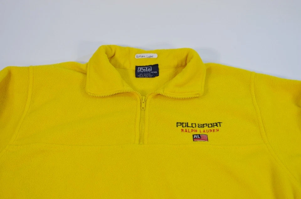 De Colección Polo Deportivo Ralph Lauren Amarillo 1/4 Cremallera Polar Pullover Suéter Sudadera Foto 2 de 4