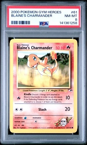 2000 POKEMON GYM HEROES #61 BLAINE'S CHARMANDER PSA 8