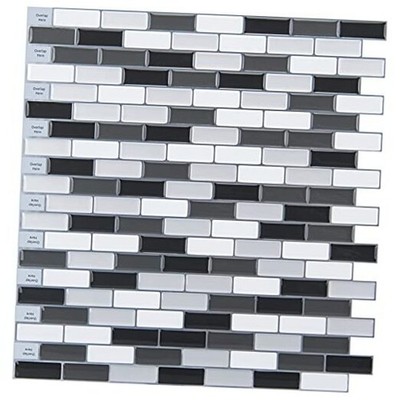  6-Sheet (Pack Of 6) Wall Panel Marble, Black/White Black/White-2
