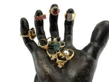 VTG Ring Lot of 12 GOLD PLATED sizes  5  Gemstones Band Cocktail