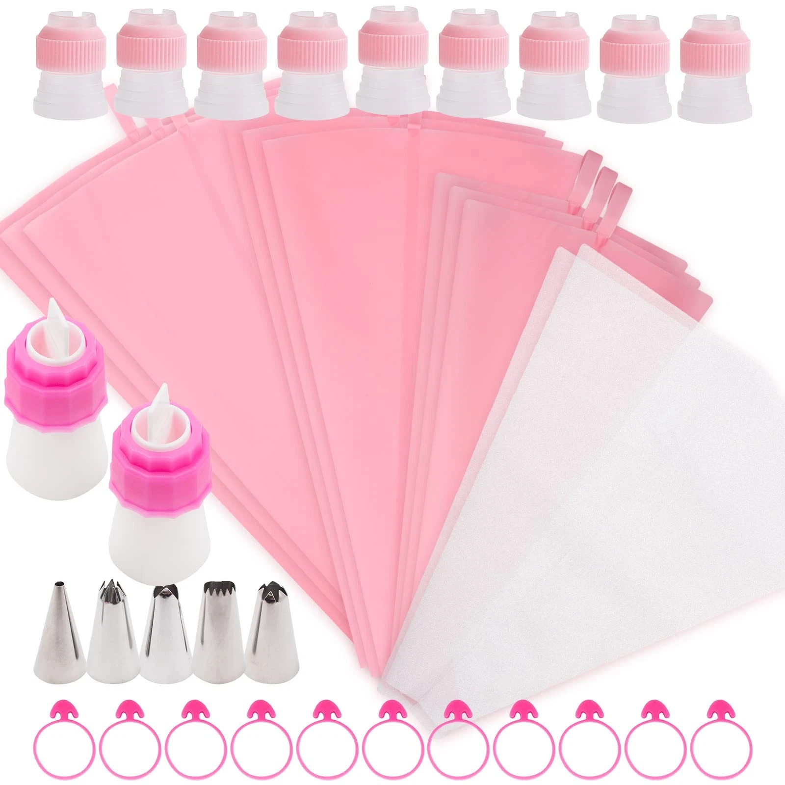 38PCS Silicone Pastry Bags Set - with Two-Color Icing Bags, 3 Sizes (12"+14"+...