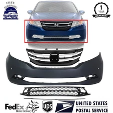 Front Bumper Cover Fascia & Grille Assembly Kit For 2014-2017 Honda Odyssey