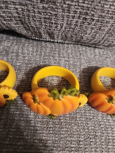 Kohl’s Harvest NAPKIN RINGS Pumpkins Sunflower Set of 3 Orange Yellow Green - Picture 7 of 9