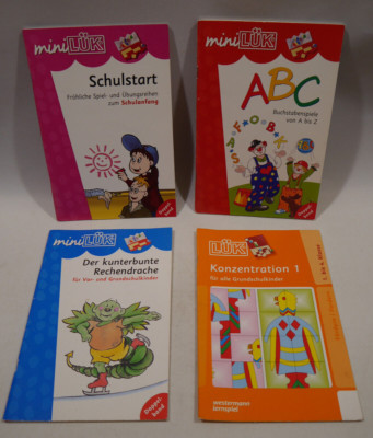 mini LÜK Hefte   ABC + Schulstart + Konzentration + Rechendrachen  - 4 Stück