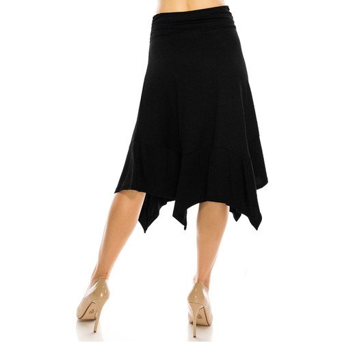 Womens Flowy Handkerchief Hemline Midi Skirt Rayon Solid & Print Skirt S ~ XL - Picture 7 of 46