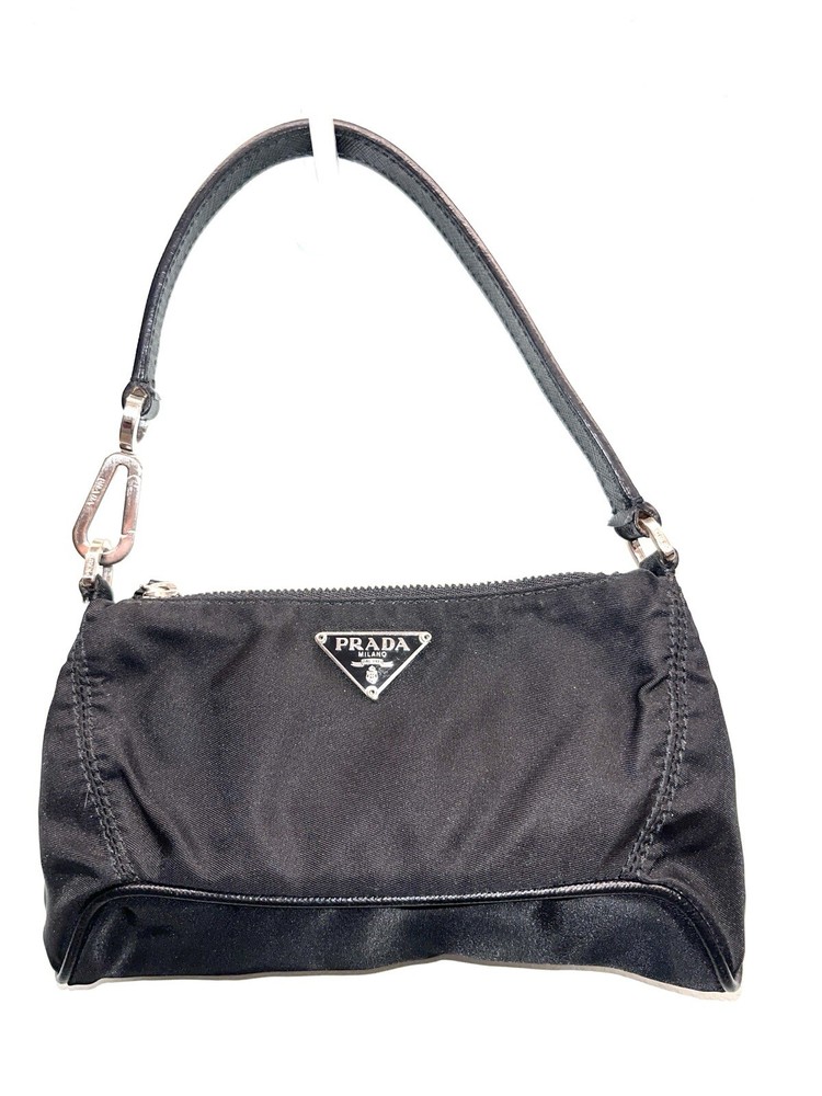 Authentic PRADA Nylon Tessuto Wristlet Zip Pouch Black w/Saffiano Trim
