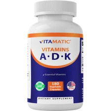 Vitamatic ADK Vitamin Supplement, 180 Veg Capsules, Vitamins A, D3, K2