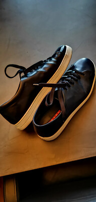 PRADA SPALLAZZO (Glanzleder) Sneakers, dunkelblau, Leder Gr.11 /45,5wie NEU, 