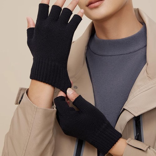 Thermal Knitted Fingerless Gloves Warm Winter Half Finger Gloves for Men Women - Picture 9 of 10