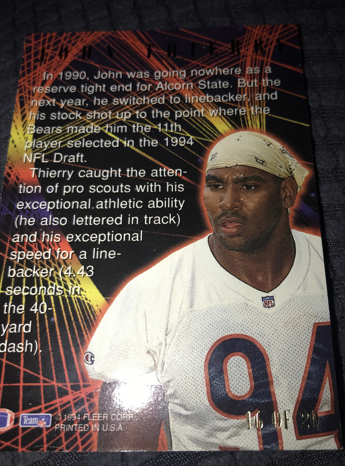 1994 Fleer Ultra NFL Cards FIRST ROUNDER Edition John Thierry Card 16