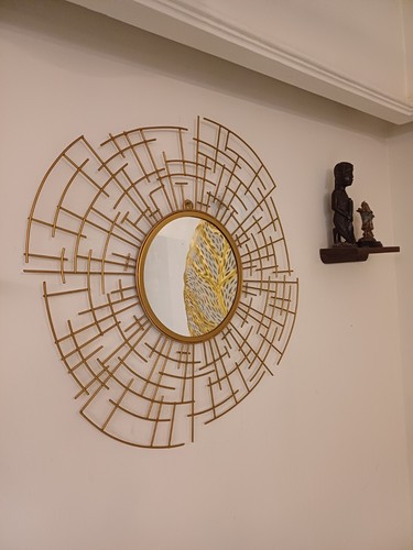 Metal Copper Graphic Design Vintage Antique Handmade Round Big Wall Art Mirror - Picture 14 of 15