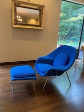 Knoll Womb Chair And Ottoman, Facet Blue, Original Mid century 