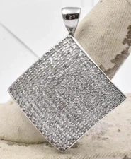 Estate Sterling Silver & 256 round clear bright CZ's Ladies LARGE BLING pendant