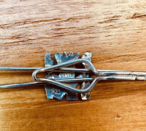 Vintage Peru 925 Sterling Silver Lapel Pin Tie Figural Incan Mayan Symbols - Picture 6 of 12