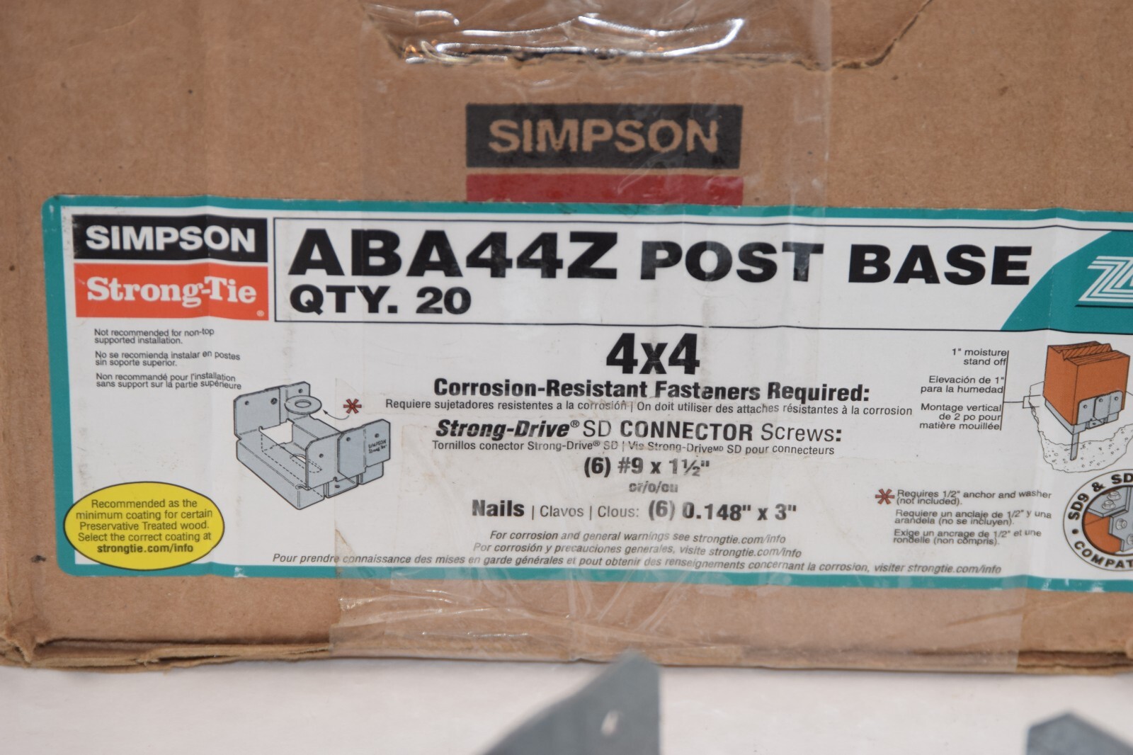 (NEW Box of 20) SIMPSON ABA44Z 4x4 Metal Post Base eBay